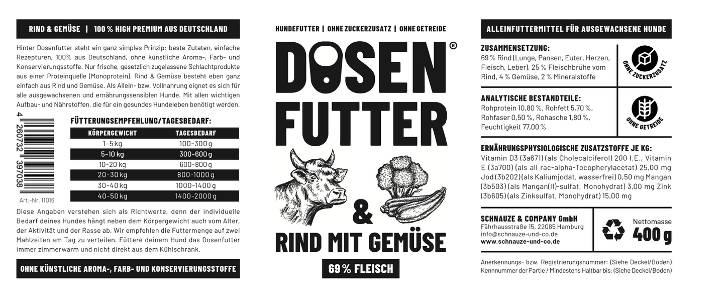 BLACK WEEK 2025 12x Dosenfutter RIND UND GEMÜSE 400 g