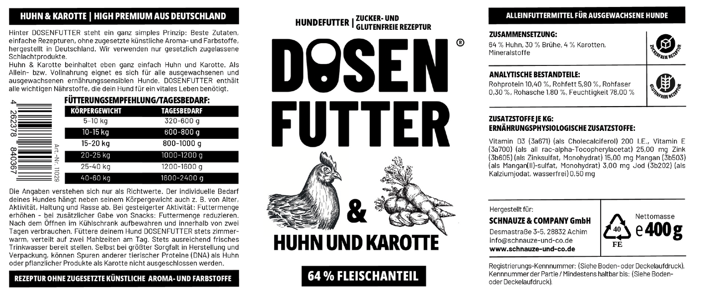 6x Dosenfutter® HUHN MIT KAROTTE
