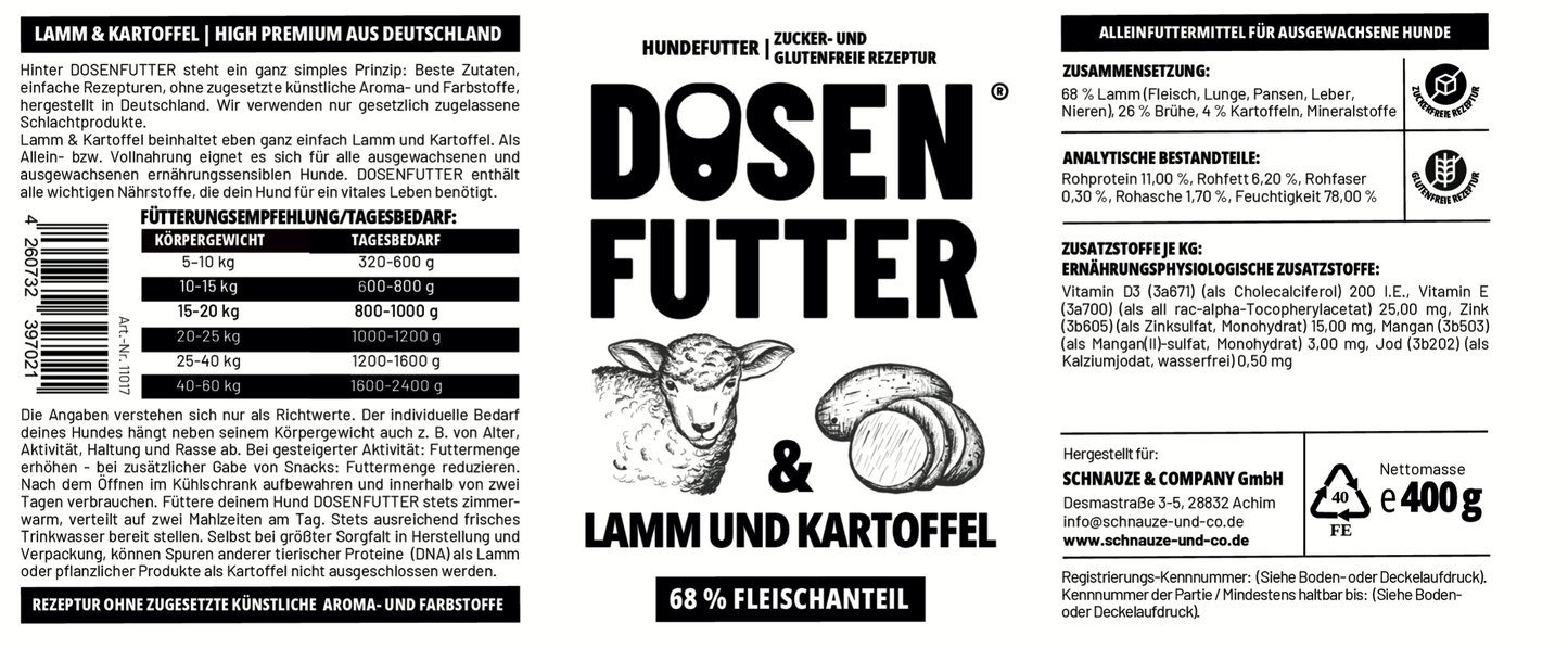 6x Dosenfutter® LAMM & KARTOFFEL