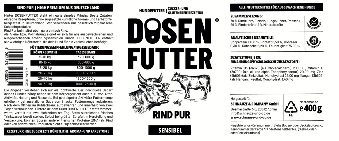 6x Dosenfutter® RIND PUR SENSIBLE