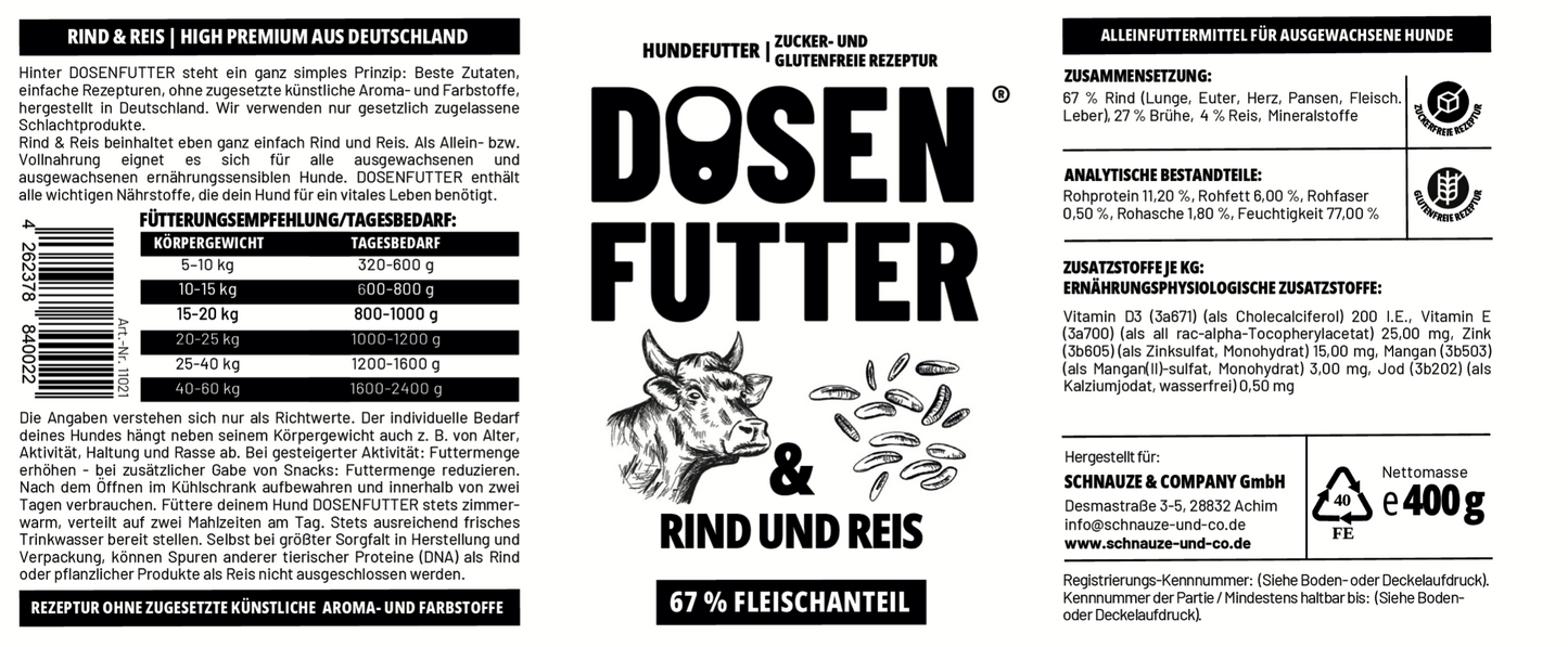 6x Dosenfutter® RIND & REIS