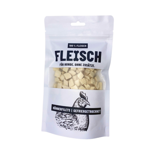 FLEISCH 100% Hühnerbrustfiletwürfel schonend Gefriergetrocknet 50g