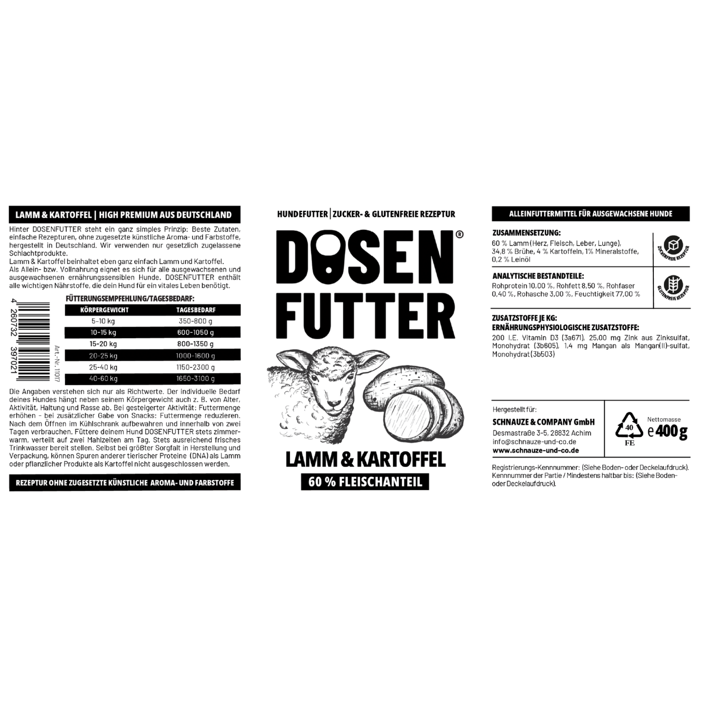 6x Dosenfutter® LAMM & KARTOFFEL