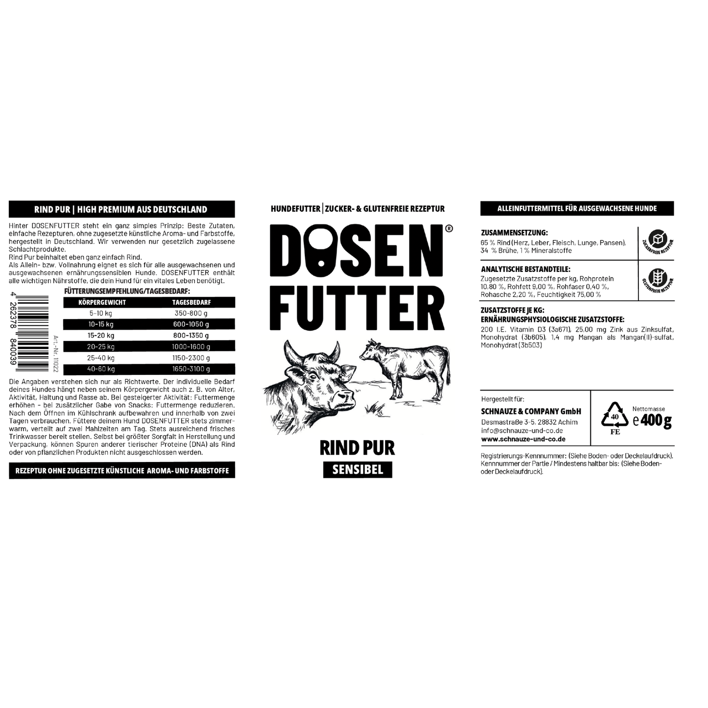 6x Dosenfutter® RIND PUR SENSIBLE
