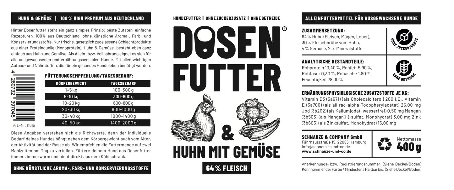MHD Aktion 48 x Dosenfutter HUHN UND GEMÜSE 400g