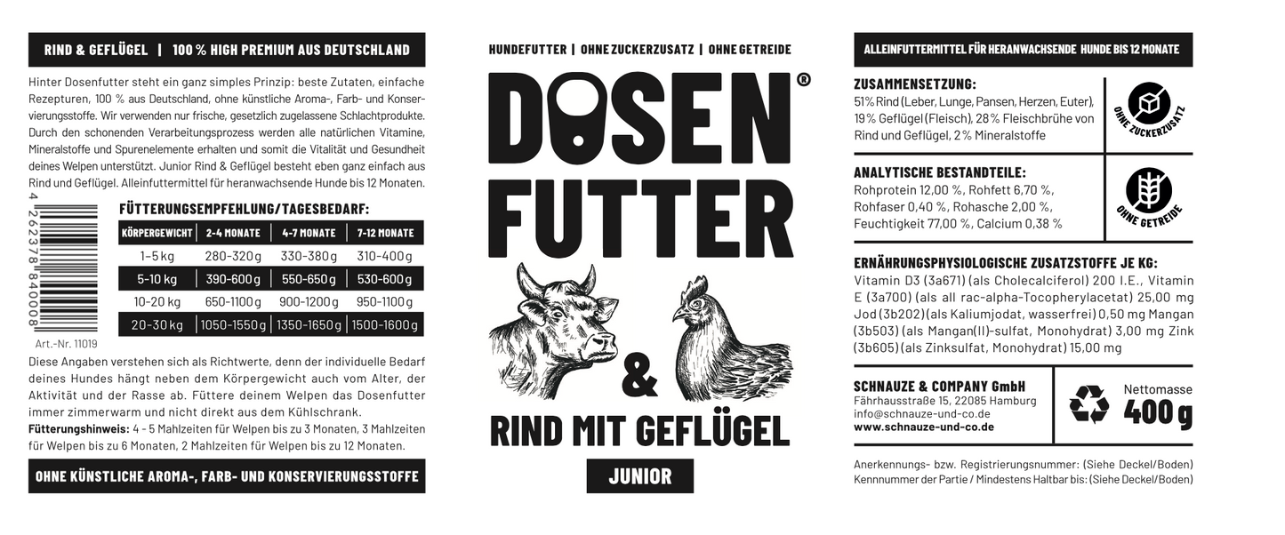11019 - Dosenfutter® JUNIOR RIND & GEFLÜGEL 6x400g